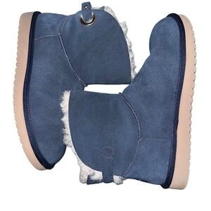Women’s Suede Faux-Fur Ankle Boots in Blue